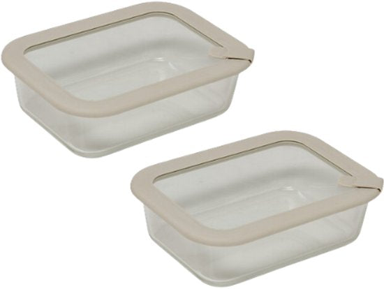 2-Piece - Food Storage Container Set - Meal Prep Containers - Lunchbox - Rectangular Borosilicate Glass Storage Boxes - Microwave & Dishwasher Safe - 950 ml - 20.3 x 15.2 x 6.2 cm - Transparent with Grey Lid