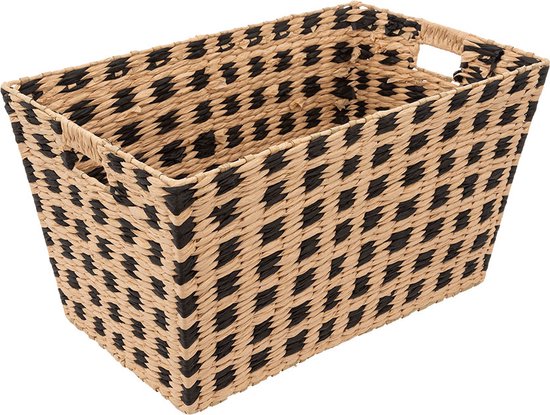 5Five Wicker storage basket - braided - beige/black - 31 x 15 x 1 - Cupboard/bathroom baskets