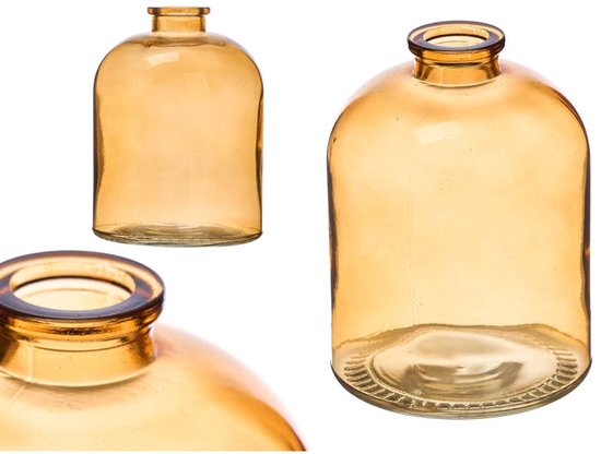 Glass Jar - Glass Storage Jar - Kitchen Storage Jar - Glass Jar with Lid - Round Glass Storage Container - 300 g - 9 x 9 x 12 cm - Amber