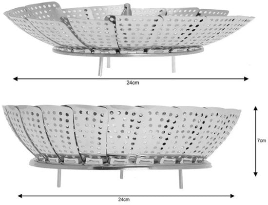 Panier vapeur - Ensemble de paniers vapeur - 2 pièces - Panier vapeur pour légumes - Pliable - Acier inoxydable - Ø24 cm & Ø28 cm - Argenté