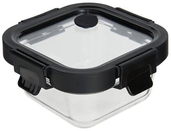 Vershoudbakjes - Set van 2 - Bewaarbakjes met Deksel - Magnetronbestendige Lunchbox - Voedselcontainer - Vierkante - 320 ml - Borosilicaat Glas - 13 x 13 x 6.2 cm - Transparante en Zwart Deksel