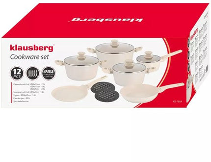 Klausberg - Pannenset - 12-delig - Anti Aanbak Pannen - Aluminium - Inductie Geschikt - Crème
