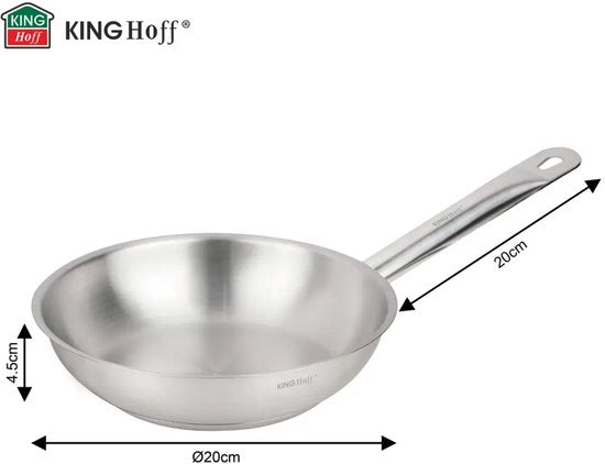 Kinghoff KH-2018 Stainless Steel Frying Pan – Ø20 cm – Without Non-Stick Coating