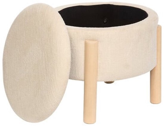 Atmosphera - Elki Storage Stool Ø 45.5 cm White Chenille - 37 cm High - with storage space - Pouffe - Seat Stool - Side Table - Ottoman