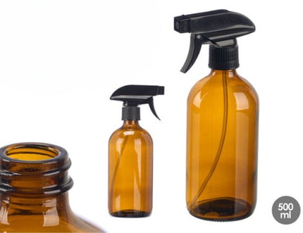 Plantenspuit - Spuitfles - Set van 2 - Glazen Plantenspuit - Rond - Luxe Waterverstuiver met Zwarte Spraykop - 500ml - 7.4 x 9.5 x 21.2 cm - Bruin-Zwart