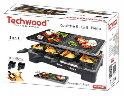Techwood – Raclette – Grill – Plaque réversible gril/cuisson – 8 personnes