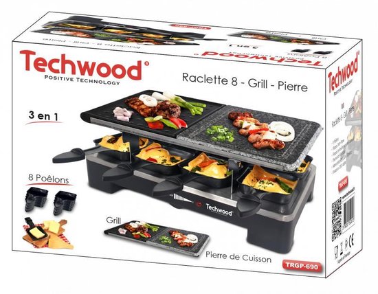 Techwood – Raclette – grill – omkeerbare bak/grillplaat – 8 personen