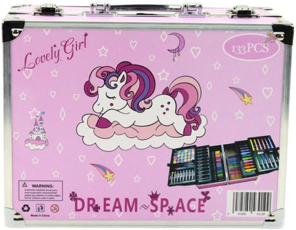 Unicorn Art Set 133-delig - Complete Knutselset in Opbergkoffer - Tekenen & Schilderen voor Kinderen - Tekenset - Kleurset - Hobby Knutselset