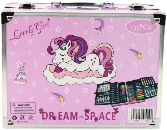 Unicorn Art Set 133-delig - Complete Knutselset in Opbergkoffer - Tekenen & Schilderen voor Kinderen - Tekenset - Kleurset - Hobby Knutselset