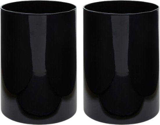 Lidy Vase - Glasvase - 2er-Set - Dekorative Blumenvase - Ø14 x 20 cm - Schwarz