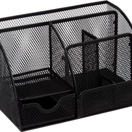 Organiseur de bureau/pot à crayons - support de tri - métal maillé - noir - L22 x l13 x H14 cm - articles de bureau