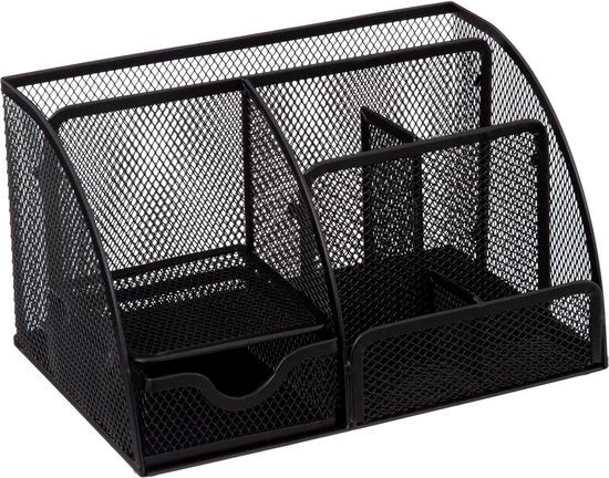 Organiseur de bureau/pot à crayons - support de tri - métal maillé - noir - L22 x l13 x H14 cm - articles de bureau