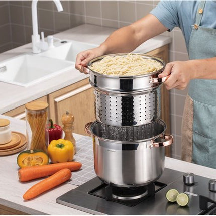 Klausberg 7739 - Kookpan met pasta inzetpan - 2 delig - 24 cm - 7.5 liter - rvs - alle warmtebronnen