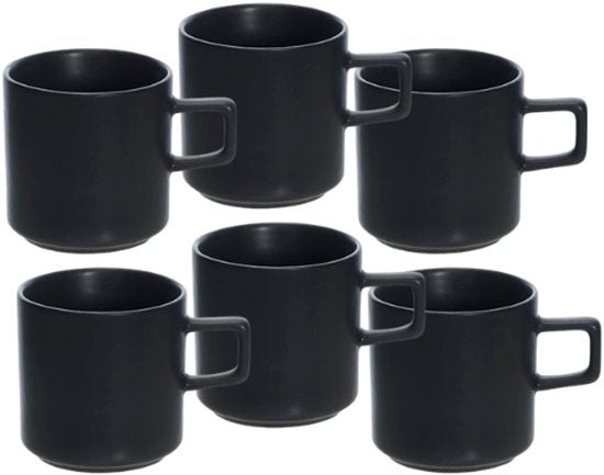 Blackwell Coffee Mug - Coffee Mug - Tea Cup - Set of 6 - Stylish & Durable - Compact Design - Earthenware - 220ml - Black
