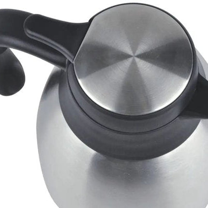 Kinghoff - KH-2095 - Dubbelwandig Thermoskan - Thermosfles - Thermoskan met Schenksysteem - Met Thee Label - Voor Kantoor, Catering & Thuis - 2 Liters - RVS - Zwart & Zilver