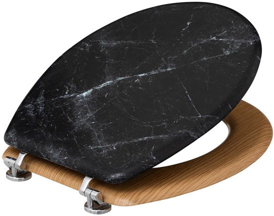 5Five Toilet Seat Rome - Black Marble Print - MDF Wood - Universal - Standard Toilet Seat