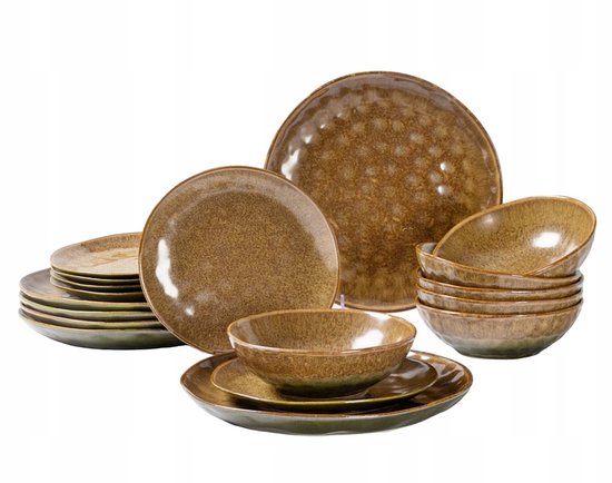 MPLCo GREEN BROWN SHADES INSTA servies 18-delig voor 6 personen