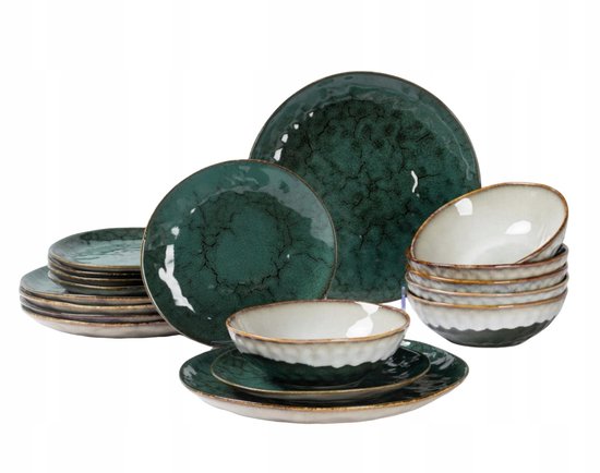 MPLCo GREEN GREY SHADOWS 18-piece dinnerware set for 6 people