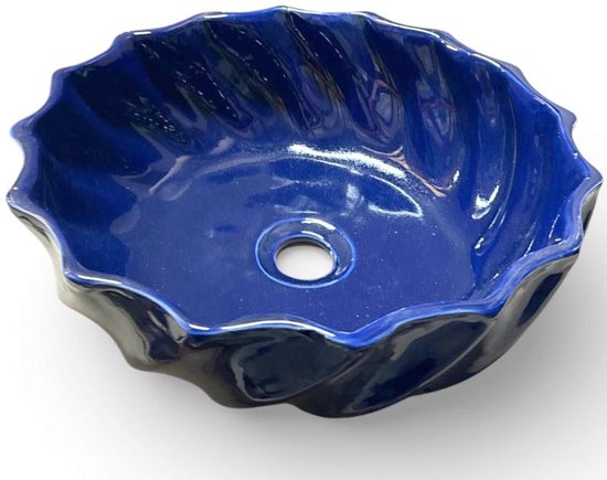 Handgemaakte Marokkaanse waskom donkerblauw – opbouw wastafel, Ø 35 x 11 cm
