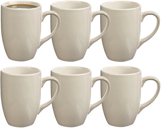 5Five Koffiemokken Colorama - 6x stuks - Keramiek - wit - 380 ml - 9 x 11 cm