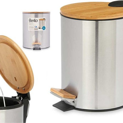 Berilo Pedaalemmer Steel - softclose - 5L - zilver/beige - D20 x H26 cm - prullenbak voor badkamer