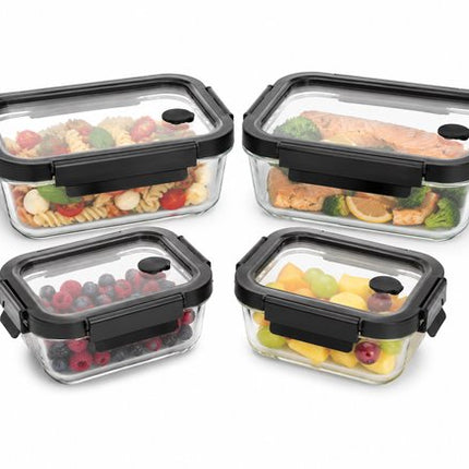Vershoudbakjes Glas Set van 4 - Meal Prep Bakjes - Glazen Lunchbox met Deksel - 2x 0.5L & 2x 1.3L