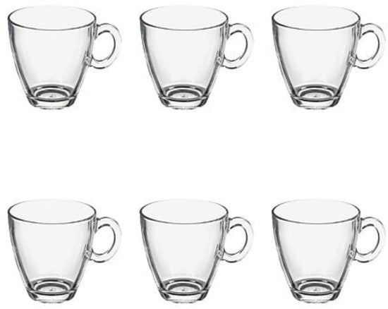 Sia Glazen Mok Set - Koffiemok - Set van 6 - Kleine Theemok van Glas - Moderne Drinkbeker - Magnetron & Vaatwasser Bestendig - ca. 8.2 x 8.2 x 8.2 cm - 215ml - Transparant