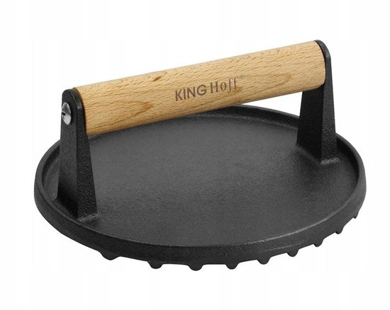 Kinghoff Gietijzeren Hamburgerpers Ø18 cm – Vleesprasser met Houten Handvat – Model KH-1759