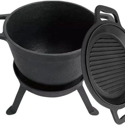 Kinghoff KH1732 - Gietijzeren Camping Kookset 3-in-1 (5L) - Grillpan, Deksel & Pan - Kookstel - Kamperen - Cookingset