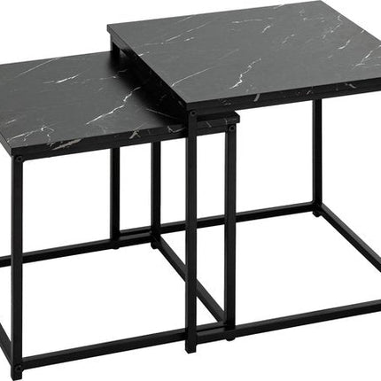Atmosphera Bijzettafels met marmereffect - 38xH40cm - Set van 2 stuks - Zwart