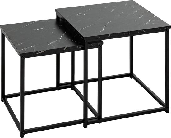 Atmosphera marble-effect side tables - 38xH40 cm - Set of 2 - Black
