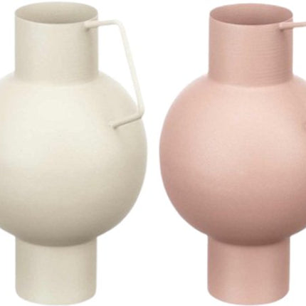 Vaas - Domed Stalen Vaas - Moderne Decoratieve Bloemenvaas - Staal - Organisch Design - 13 x 15 x 23 cm - Pastel Crème & Sand Pastel
