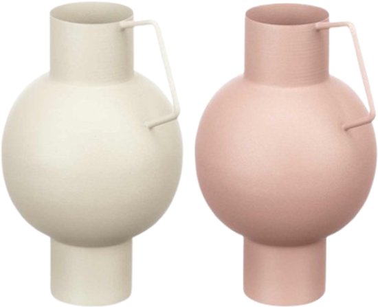 Vaas - Domed Stalen Vaas - Moderne Decoratieve Bloemenvaas - Staal - Organisch Design - 13 x 15 x 23 cm - Pastel Crème & Sand Pastel