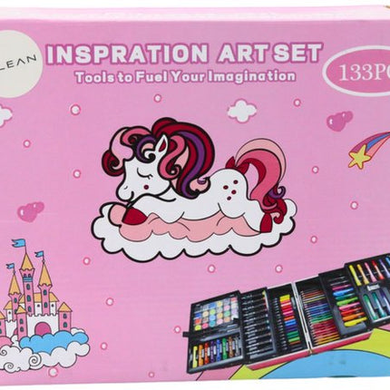 Unicorn Art Set 133-delig - Complete Knutselset in Opbergkoffer - Tekenen & Schilderen voor Kinderen - Tekenset - Kleurset - Hobby Knutselset