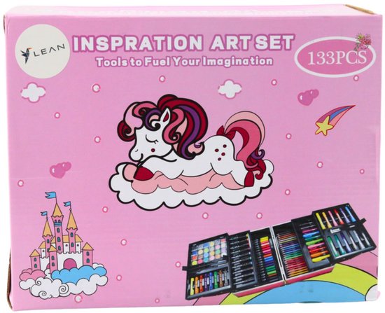 Unicorn Art Set 133-delig - Complete Knutselset in Opbergkoffer - Tekenen & Schilderen voor Kinderen - Tekenset - Kleurset - Hobby Knutselset