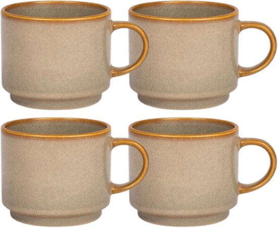MPLCo - Stack Mug - Coffee Mug with Reactive Glaze Handmade Design - Set of 4 - Tea Mug - Modern Minimalist Tableware - for Coffee Tea Espresso - Dishwasher Safe - Ceramic - 350 ml - Grey / Beige with Brown Tones