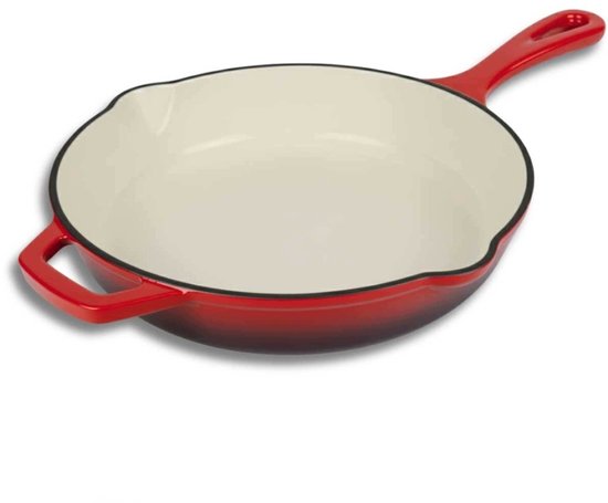Hage - Gusseiserne Pfannenset - 2-teilig - Emaillierte Bratpfannen - Zum Backen, Braten & Schmoren - Induktion, Gas, Elektro & Ofen - Gleichmäßige Wärmeverteilung - Langlebig & handemailliert - Ø 20 & Ø 26 cm - Rot