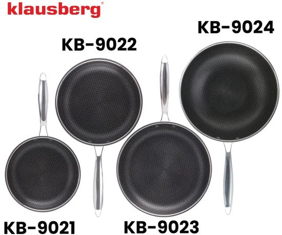 Klausberg 9022 - Frying pan, non-stick coating with honeycomb structure - 24 cm - 3-ply - 304 stainless steel - PFOA-free