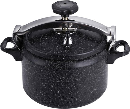 8-liter black pressure cooker with non-stick marble coating
