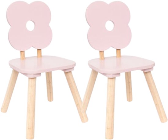 Roze kinderstoel Douceur Bloem – set van 2 kinderstoelen, MDF en hout, 48 cm