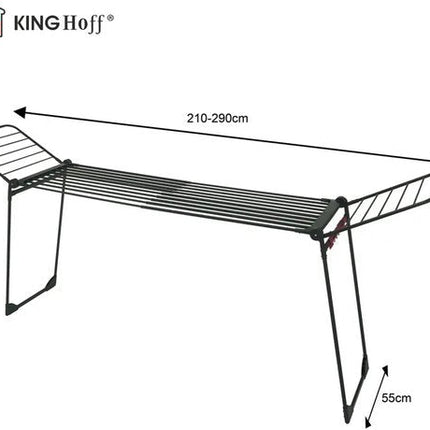 KINGHoff - Droogrek - Opvouwbaar Wasrek tot 25 kg - Staand Droogrek - Wasdroger Rek met Vleugels - Inklapbaar Wasrek voor Binnen & Buiten - XXL - 210-290 x 55 x 125 cm - Zwart