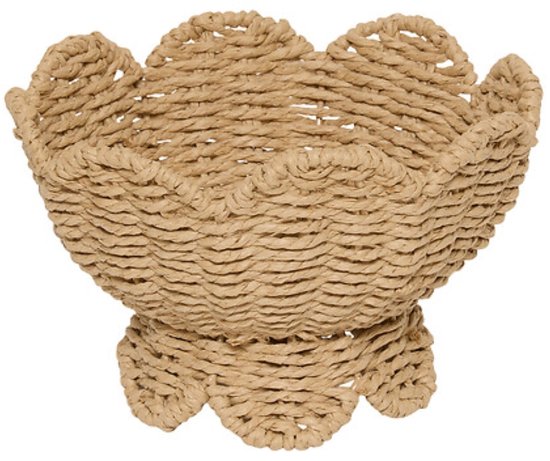Decoratieve Schaal - Woonschaal - Sierplateau - Decoratieve Schaal met Festoenrand - Papieren Opbergschaal - Landelijke Decoratieschaal - Binnengebruik - Ø23,5 x 14 cm - Beige