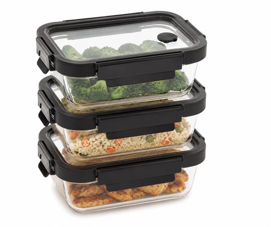 Glass Food Storage Containers Set of 4 - Meal Prep Containers - Glass Lunch Box with Lid - 2 x 0.5 L & 2 x 1.3 L