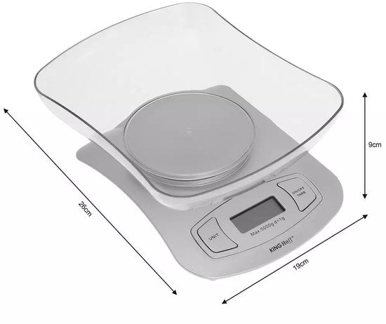 Kinghoff Serie - Digitale Keukenweegschaal - 5 kg - Tarra Functie - Batterij Inclusief