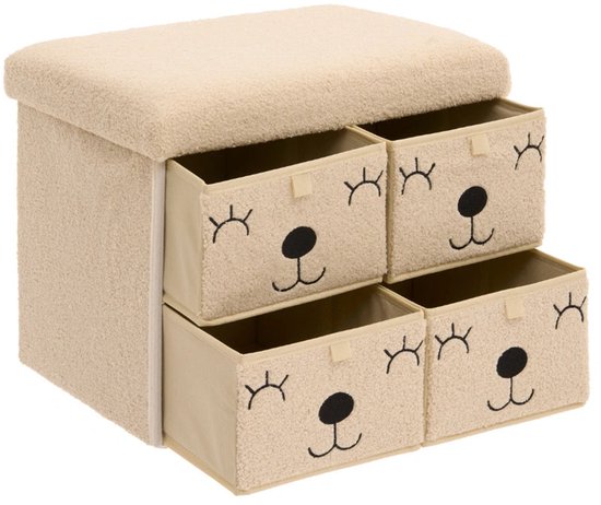 Atmosphera Kids Ezzio Storage Ottoman with 4 Drawers - 39 x 38 x 50 cm - Foldable - Beige
