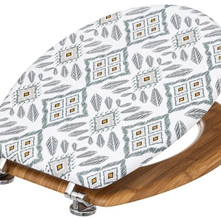 Badkamerset - Hapache Badkamerset - Toiletaccessoires - Soft-Close 3L Prullenbak van Metaal & Bamboe - Toiletbril - Multicolor