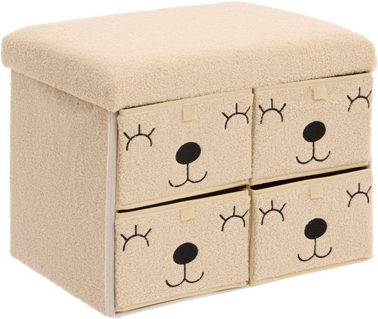 Atmosphera Kids Ezzio Storage Ottoman with 4 Drawers - 39 x 38 x 50 cm - Foldable - Beige
