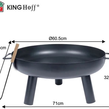 KINGHoff - Vuurkorf - Camping BBQ Vuurkorf - Tuinhaard Buiten Houtskool - Vuurplaats Tuin - Bonfire Fire Pit met Pook - Terras Haard - Metaal - Ø60.5 x 32 cm - Zwart