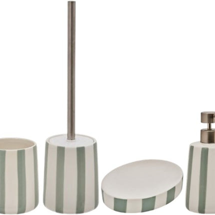 Strio Badkameraccessoiresset - Badkamer Accessoires Set - Luxe Badkamer Set - Keramisch - 39cm Toiletborstel - 400ml Zeepdispenser - 10cm Tandenborstelhouder - 13.3cm Zeepschaal - Dolomiet - Celadon Groen