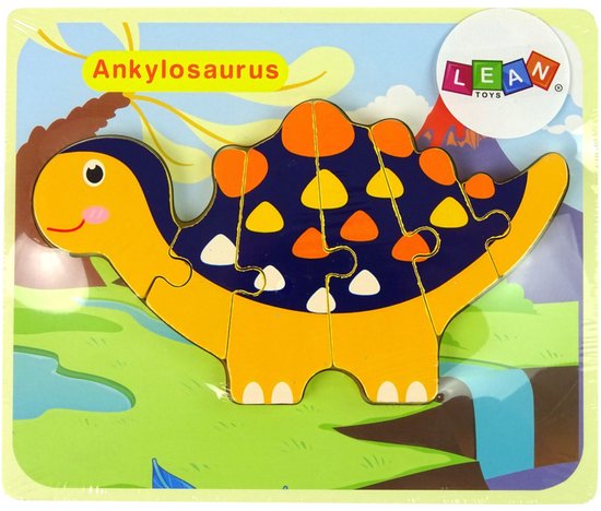 Lean Toys Houten Puzzel – Dinosaurussen Triceratops & Ankylosaurus – Oranje